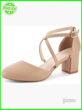Women's Low Block Heeled Dress Pumps Cross Strap Wedding Office Shoes 2.5 inch